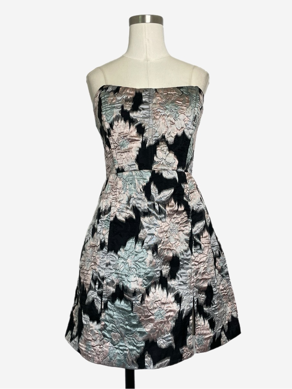 Showpo NWT Black floral jacquard strapless mini dress victorian formal pastel 10